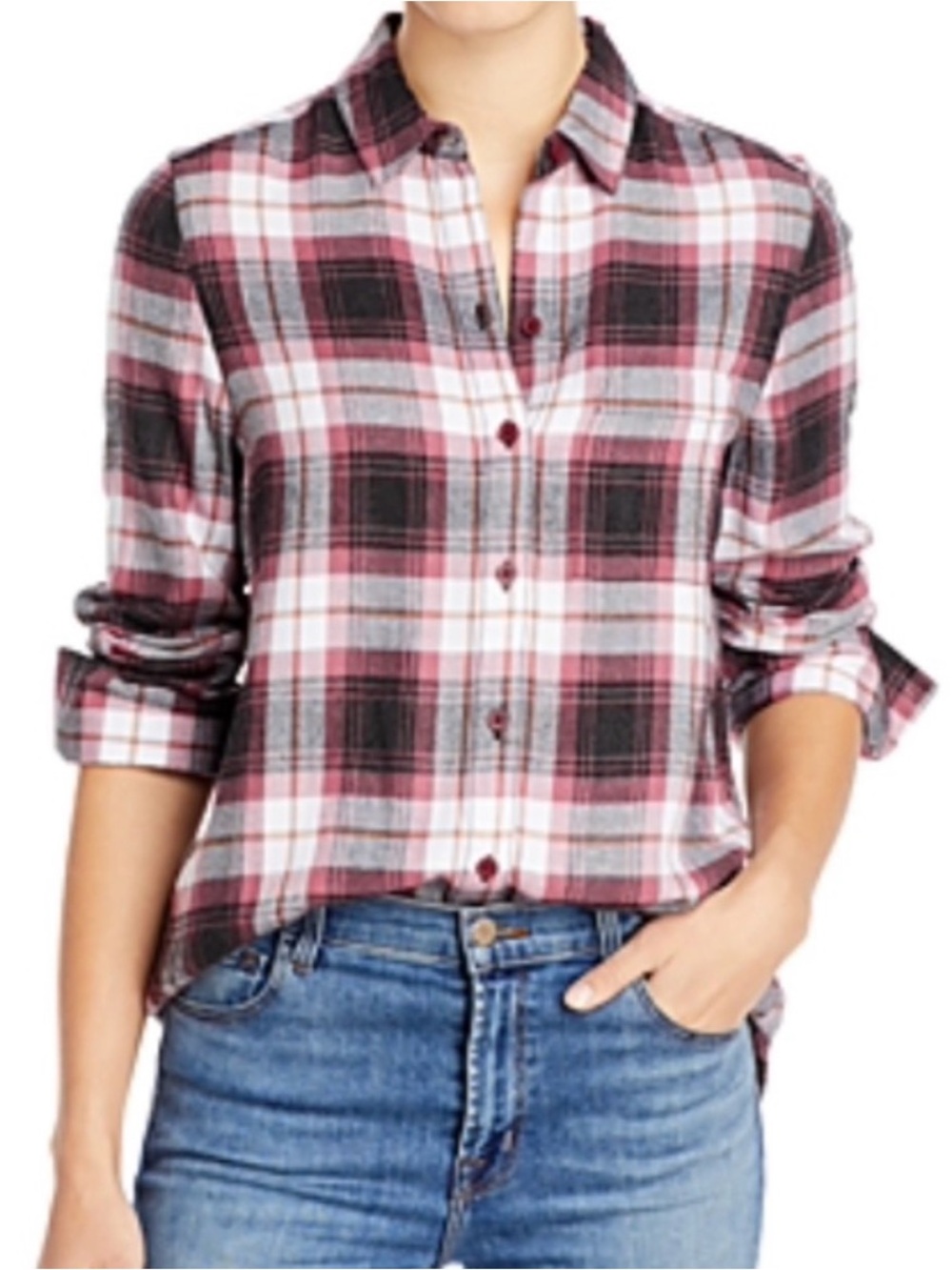 Beachlunchlounge By Anthropologie Red & Black Plaid Button-Down Shirt